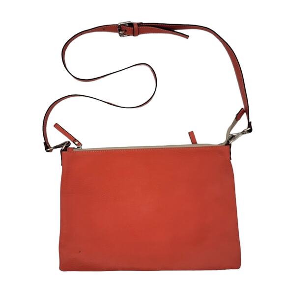 Made In Italy Pebble Grain Leather Orange Adjustable Crossbody Zip Handbag - Picture 2 of 12